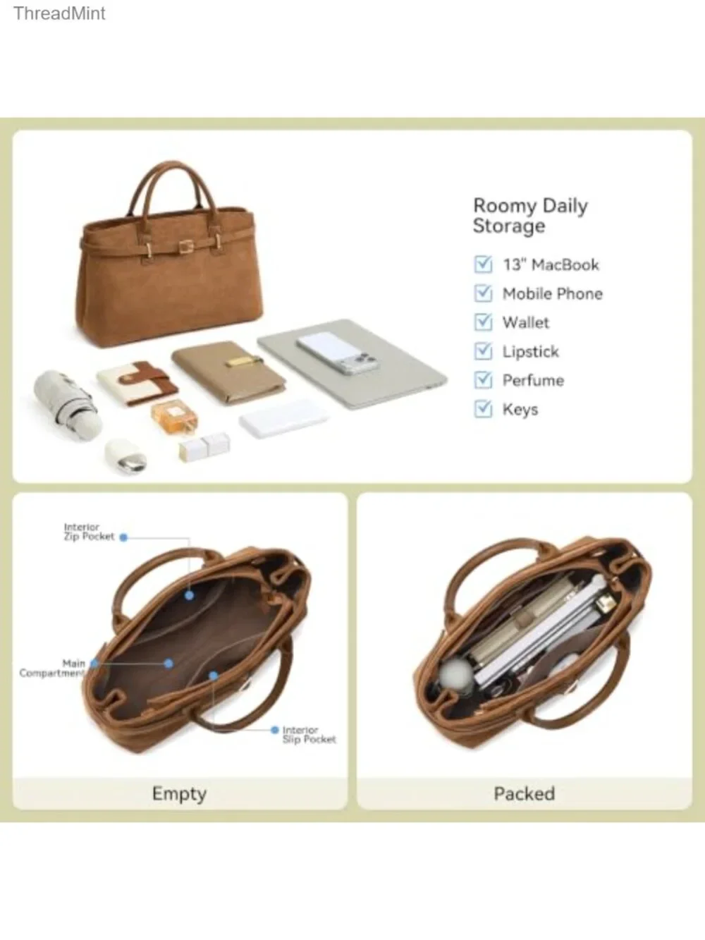 Vegan Leather Satchel Bag for Women Structured Work Tote Handbag